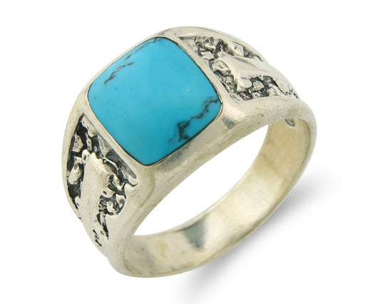 Men Vintage Nugget Ring 925 Sterling Turquoise Artist Signed SC Size 10.25