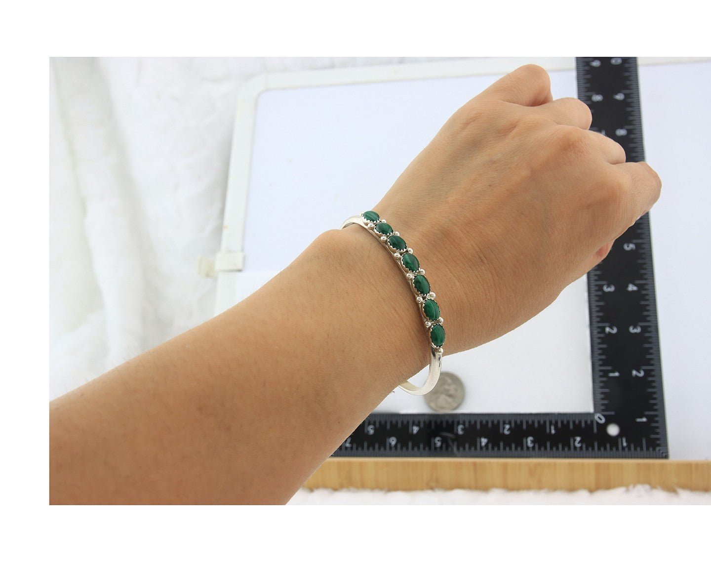 Navajo Cuff Bracelet Sterling Silver Natural Malachite Vintage Signed SS