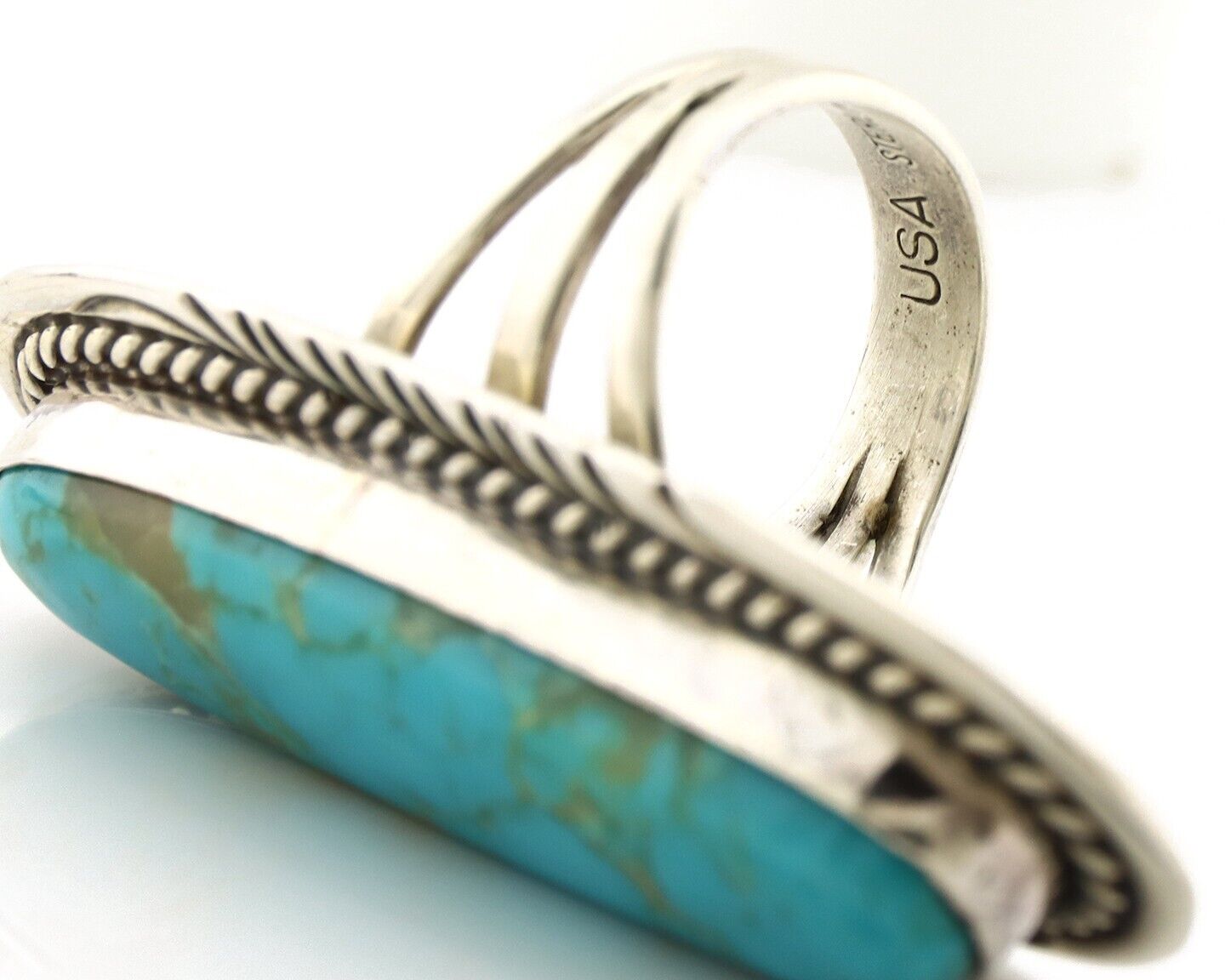 Navajo Ring 925 Silver Natural Mined Turquoise Artist Signed USA C.80s