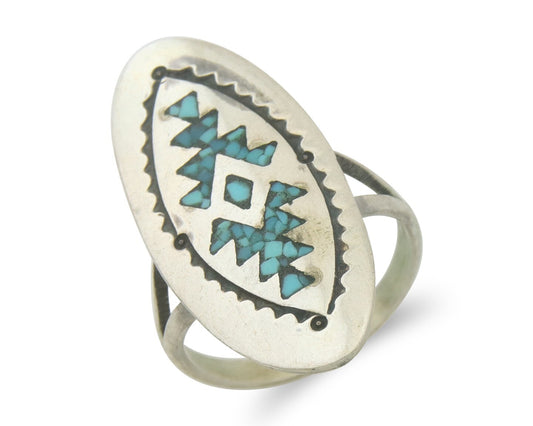 Vintage Navajo Ring 925 Sterling Turqouiuse Native American Artist Size 7.25