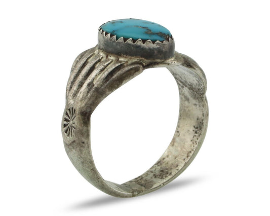 Navajo Ring 925 Silver Sleeping Beauty Nugget Turquoise Native Artist C.80's