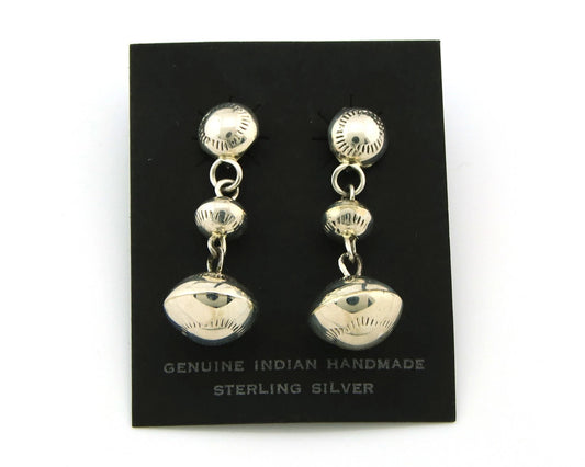 Navajo Bead Earrings Sterling Silver Handmade Vintage Hand Stamped Native Artist