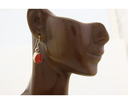 Navajo Earrings 925 Silver Natural Coral Native American Artist C.80's