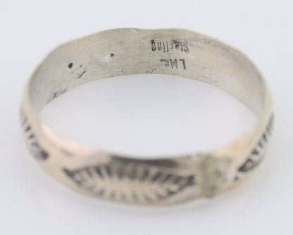 Navajo Hand Stamped Band 925 Silver 5.0 mm Signed Larry Chavez Size 8.5 C.80's