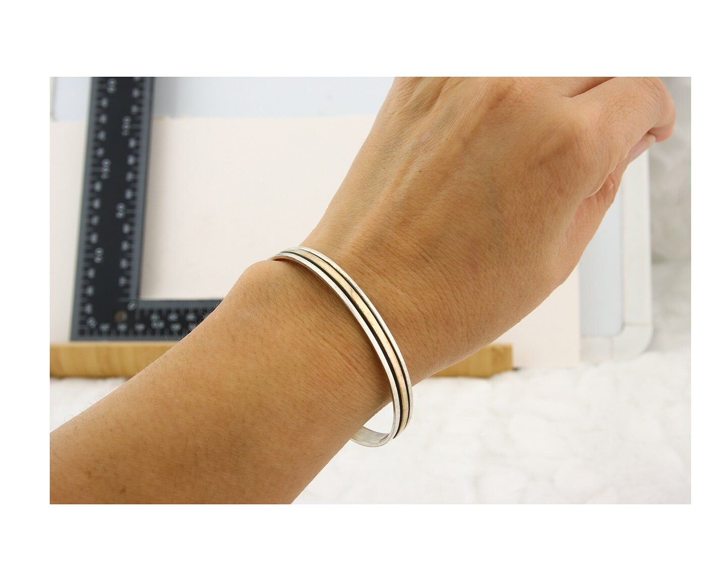 Navajo Bracelet 925 Silver & 12k Yellow Gold Plated Signed E C.80's