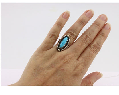 Navajo Ring .925 Silver Sleeping Beauty Turquoise Signed SkyStone Creations C80s