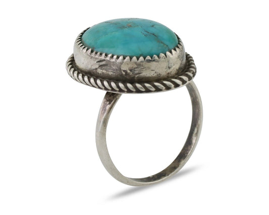 Navajo Ring 925 Silver Kingman Turquoise Native American Artist C.80's