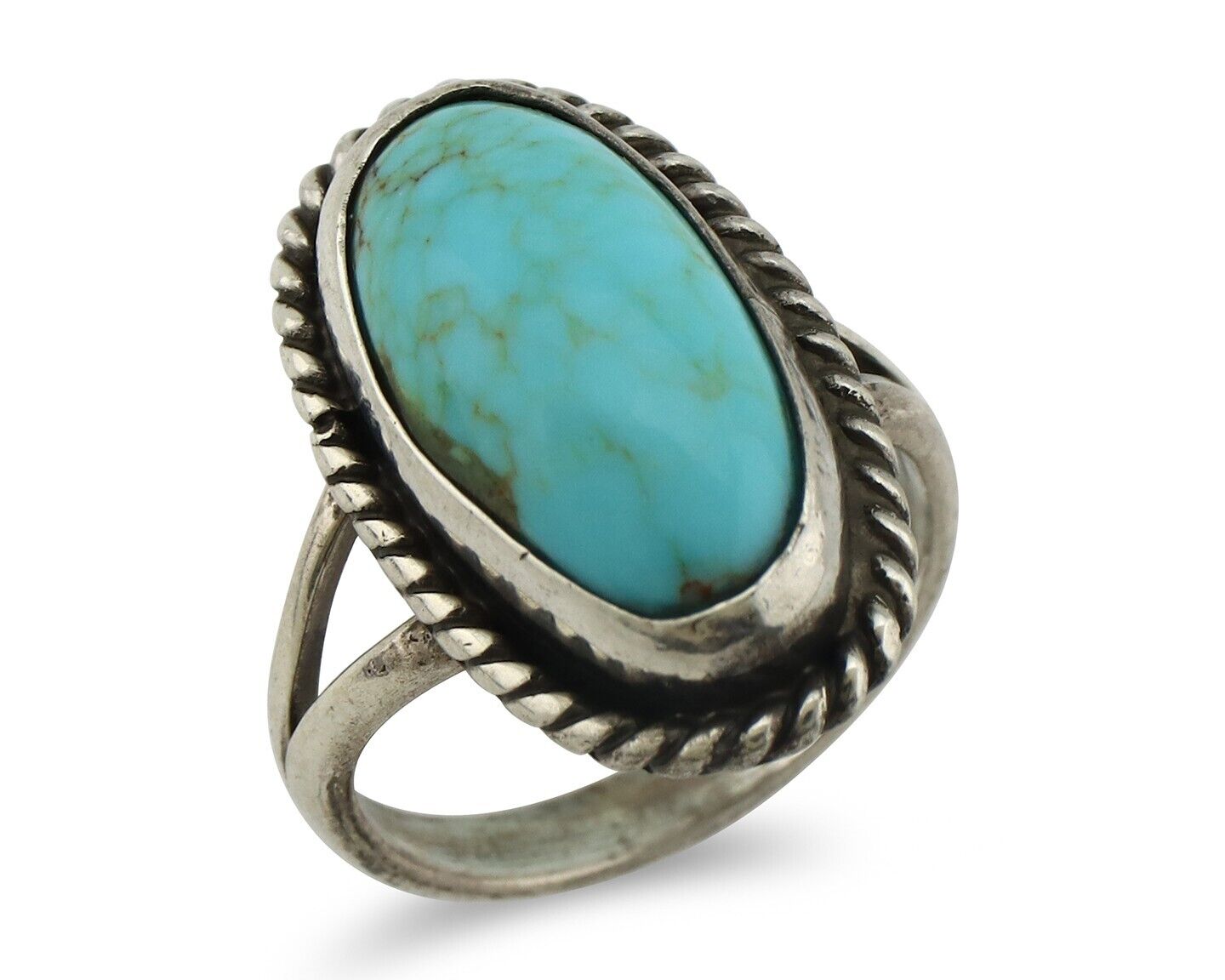 Navajo Ring 925 Silver Kingman Turquoise Native American Artist C.80's