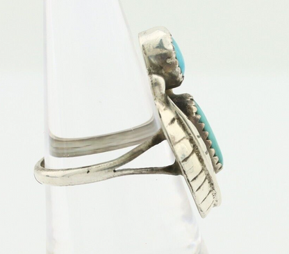 Navajo 2 Stone Ring 925 Silver Kingman Turquoise Native American Artist C.80's