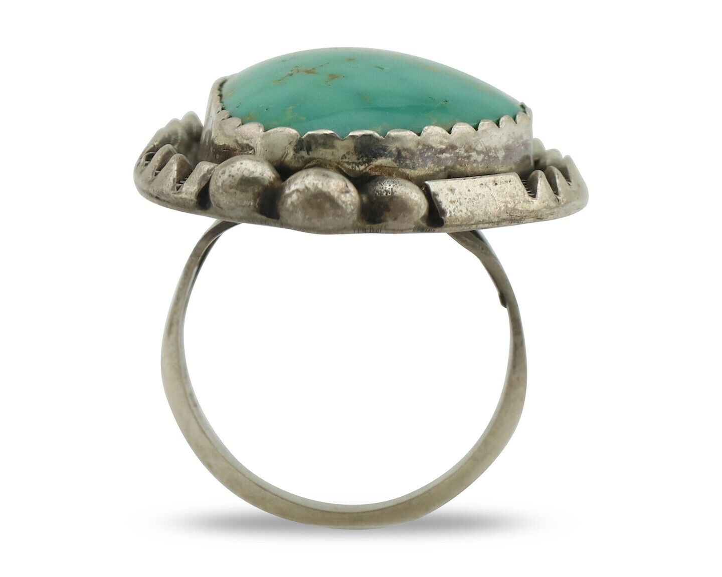 Navajo Ring 925 Silver Natural Spiderweb Turquoise Native American Artist C.80's