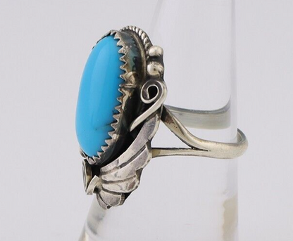 Navajo Ring 925 Silver Sleeping Beauty Turquoise Signed Justin Morris C.80's