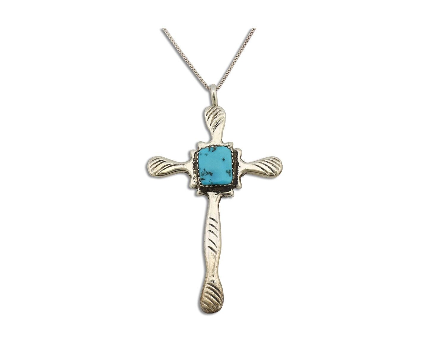 Zuni Cross Pendant .925 Silver SB Turquoise Artist Signed L C.80's