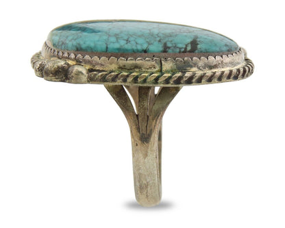 Navajo Ring 925 Sterling Spiderweb Blue Turquoise Native Artist C.80's Size 8.25