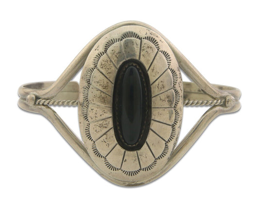 Navajo Bracelet 925 Silver Natural Onyx Cuff Native American Artist C.80's