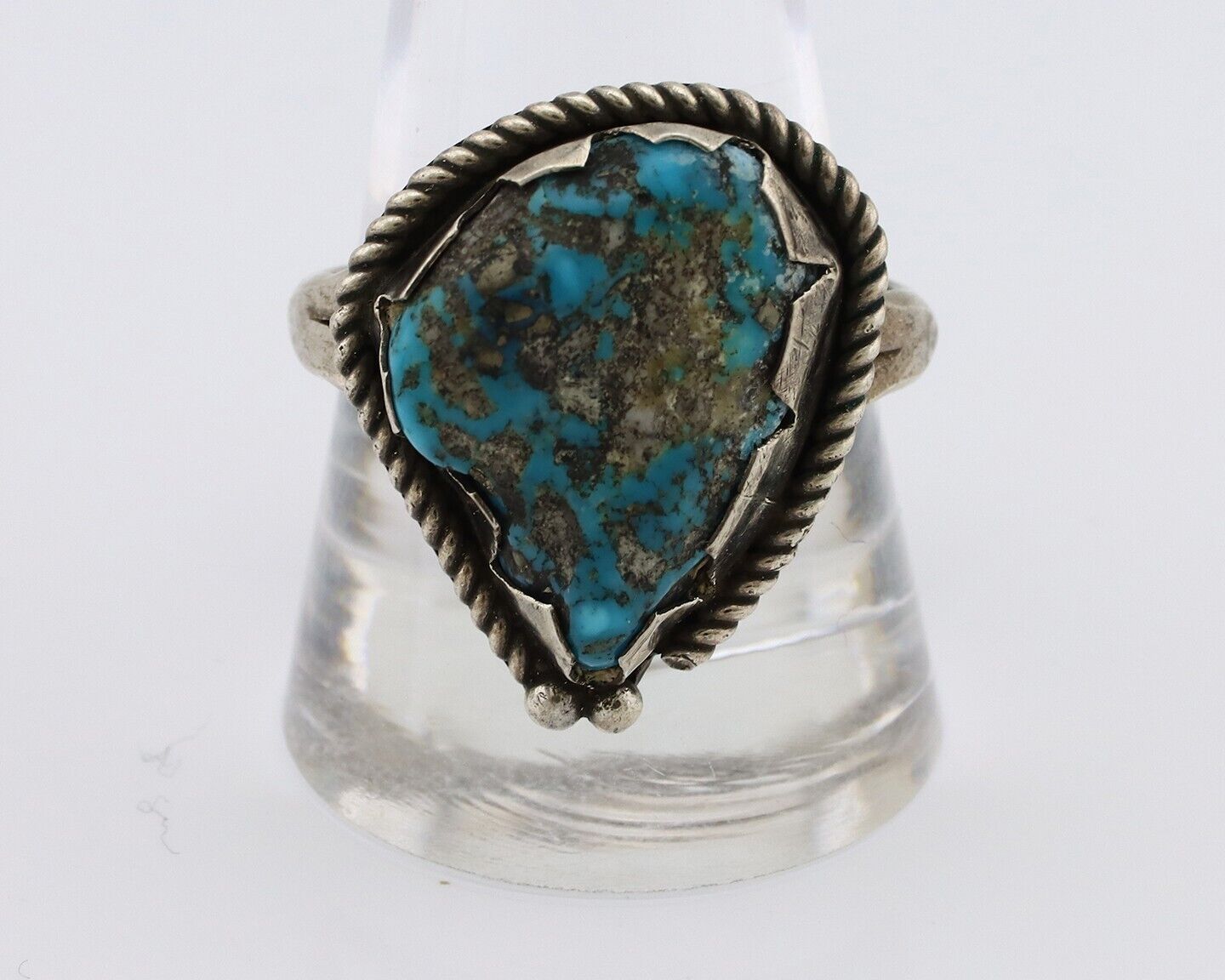 Navajo Ring 925 Silver Natural Blue Turquoise Native American Artist C.80's
