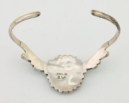 Navajo Bracelet 925 Silver Natural Blue Turquoise Signed BY C.80's