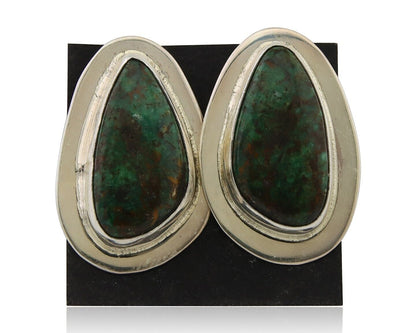 Navajo Shield Earrings 925 Silver Natural Turquoise Artist Signed M.S. C.80's