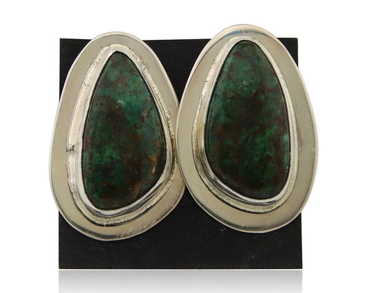 Navajo Shield Earrings 925 Silver Natural Turquoise Artist Signed M.S. C.80's