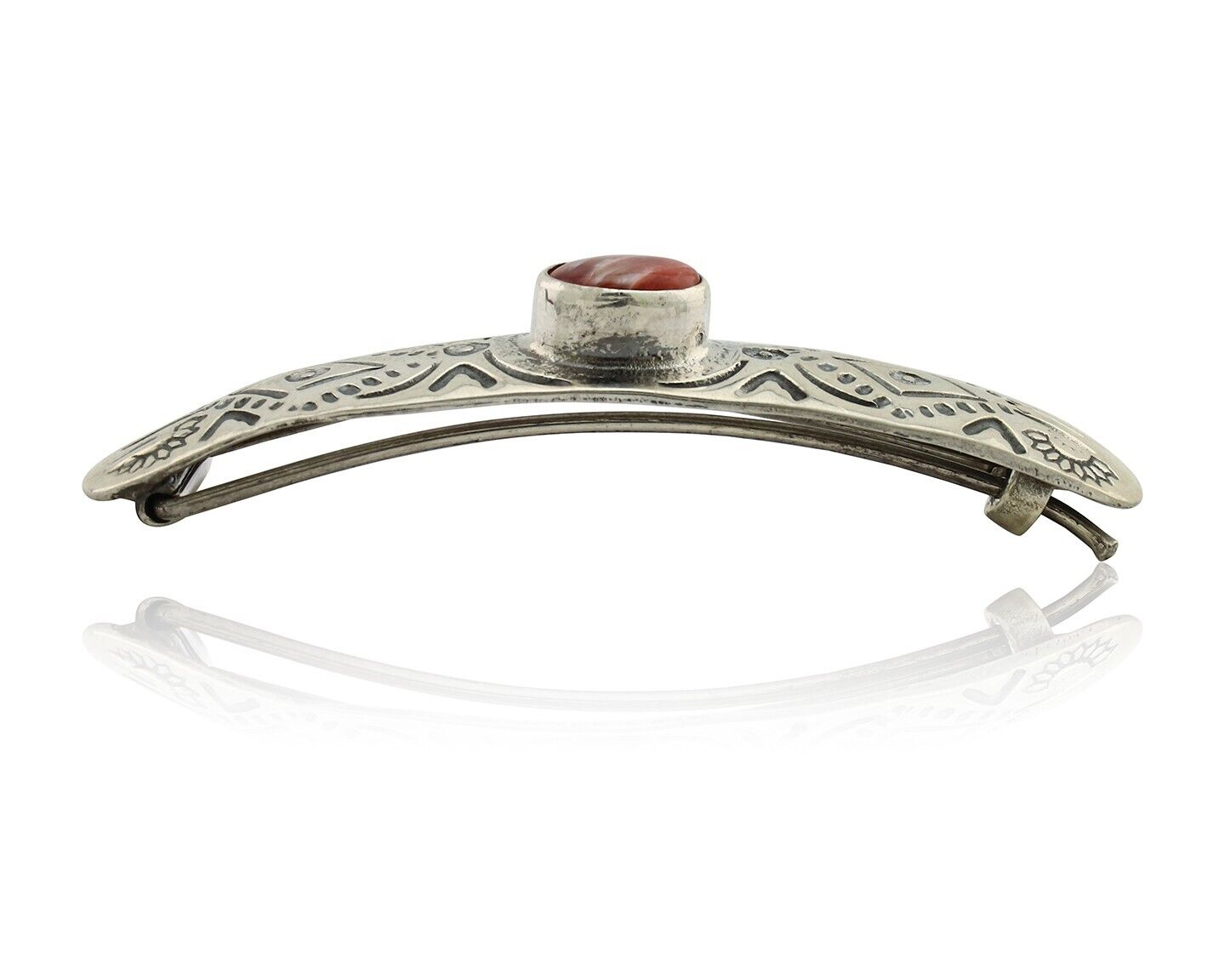 Women Navajo Hair Clip Barrette 925 Silver White Red Spiney Oyster Native Artist