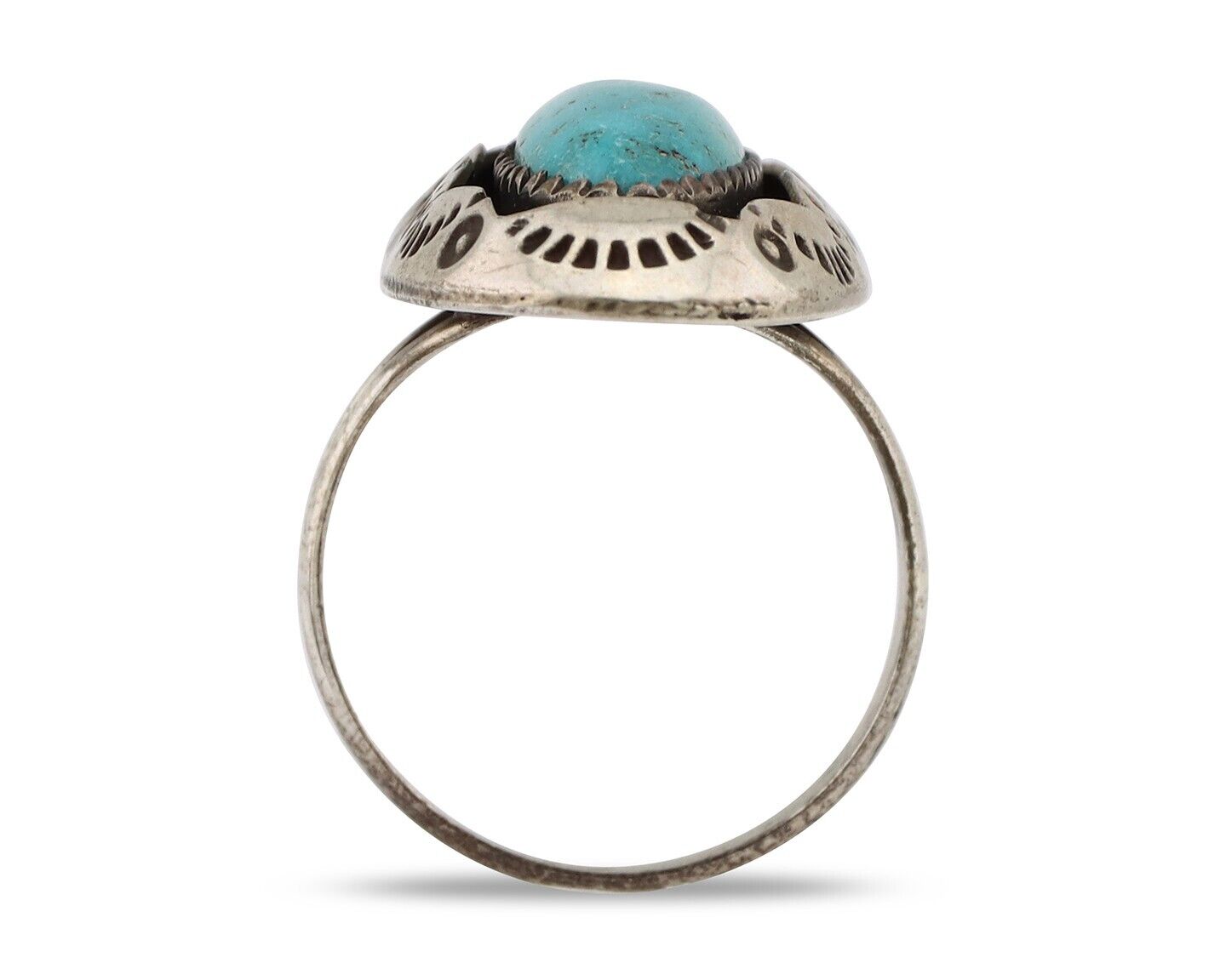 Navajo Ring 925 Silver Natural Kingman Turquoise Native American Artist C.80's