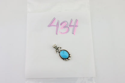 Navajo Pendant 925 Silver Natural Turquoise Artist Signed RB C.80's