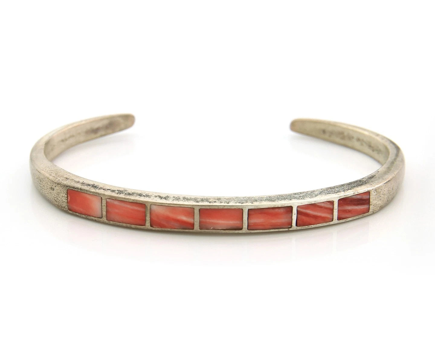Navajo Cuff Bracelet Sterling Silver Natural Red Muscle Vintage Signed