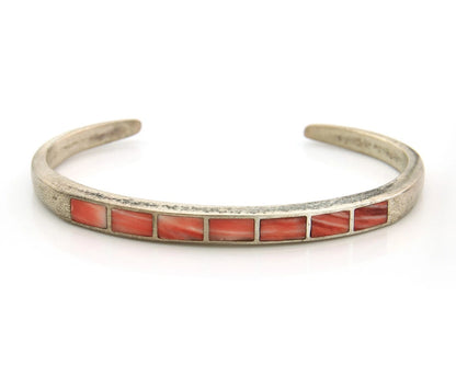 Navajo Cuff Bracelet Sterling Silver Natural Red Muscle Vintage Signed