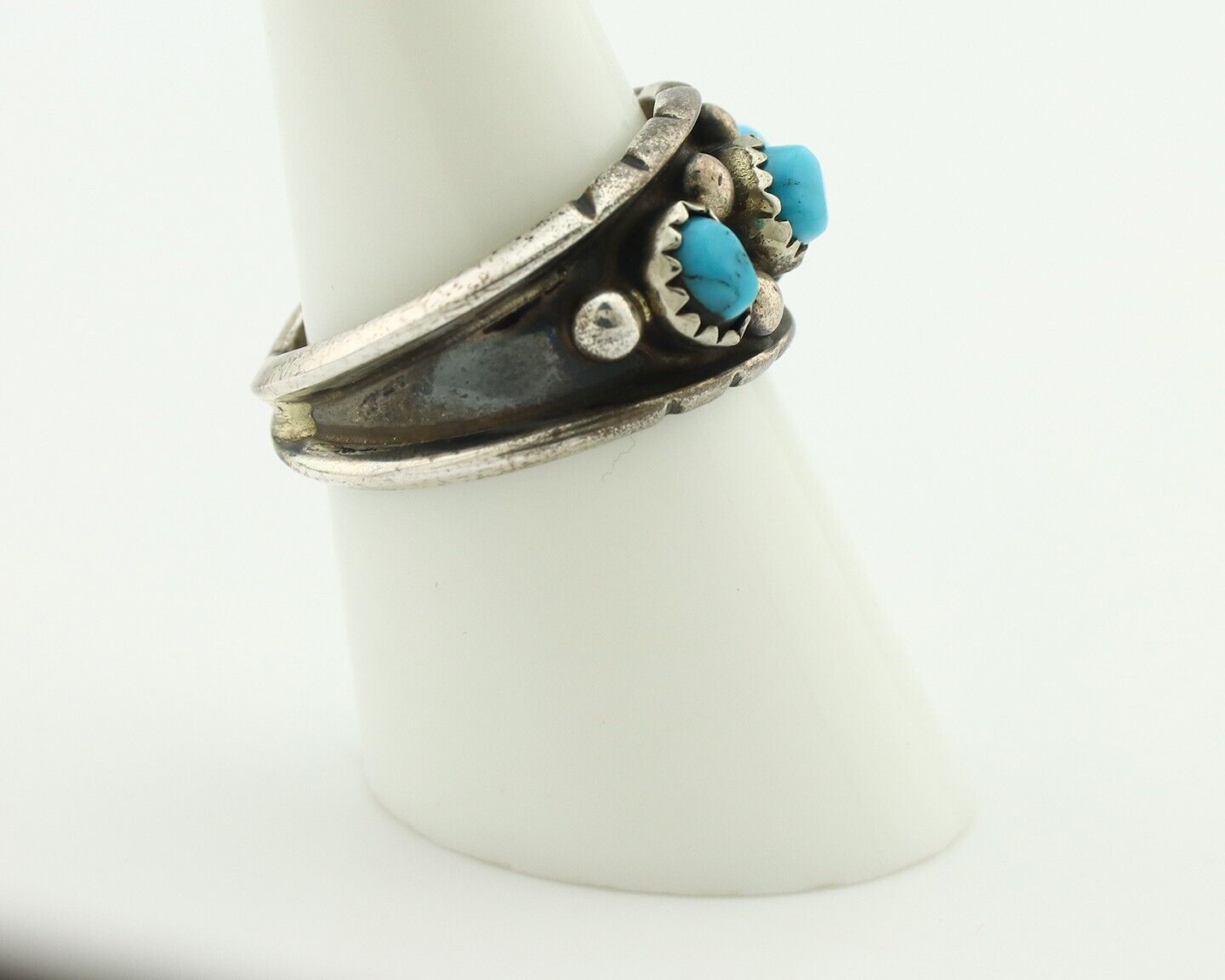 Zuni Ring .925 Silver Natural Sleeping Beauty Turquoise Signed MZR C.80's