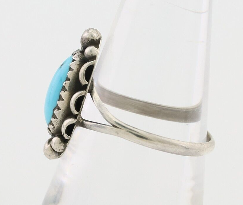 Navajo Ring 925 Silver Sleeping Beauty Turquoise Artist Signed SC C.80's