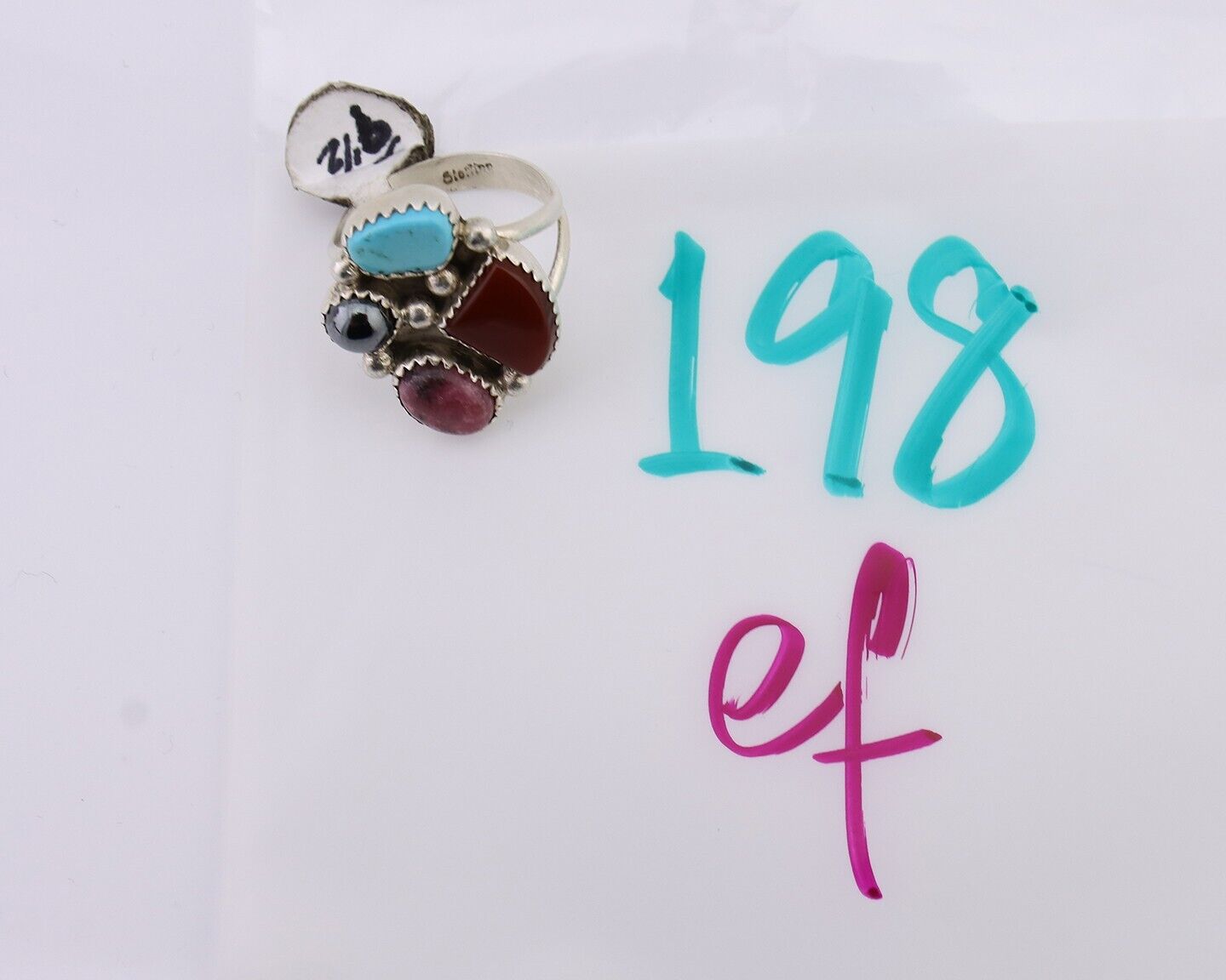Navajo Ring 925 Silver Natural Gemstone Artist Dorothy Yazzie Size 9.0 C.80's