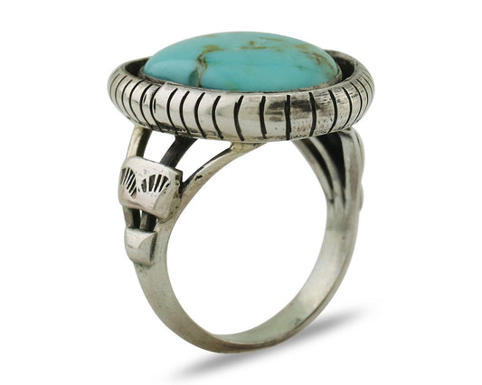 Navajo Handmade Ring 925 Silver Natural Turquoise Signed M Montoya C.80's