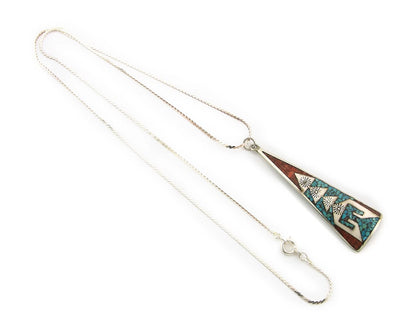 Navajo Necklace Sterling Silver Authentic Inlaid Gemstone Native American