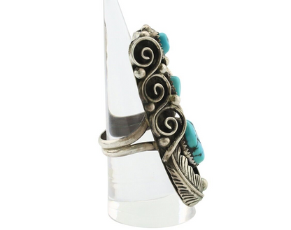 Navajo Ring 925 Silver Sleeping Beauty Turquoise Native American Artist C.80's