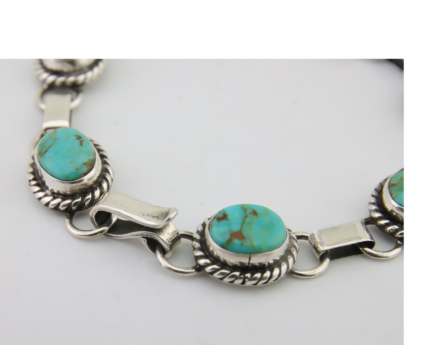 Navajo Bracelet 925 Silver Natural Blue Turquoise Native American Artist C.80's