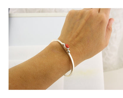 Navajo Bracelet .925 Silver Mediterranean Red Coral Cuff Native Artist C.80's