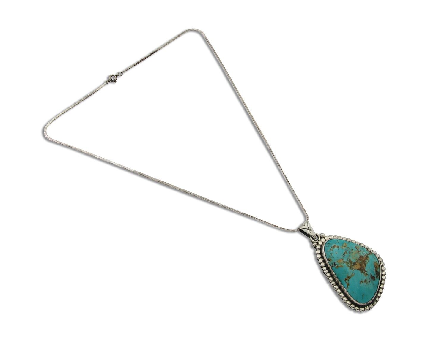 Navajo Necklace 925 Silver Natural Blue Turquoise Artist Signed M Montoya C.80's