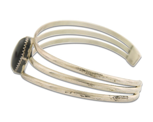 Navajo Bracelet 925 Silver Natural Onyx Cuff Native American Artist C.80's