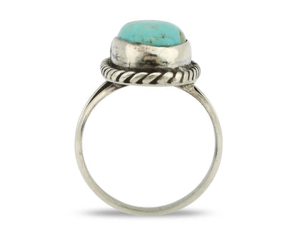 Navajo Ring 925 Silver Kingman Turquoise Native American Artist C.80's