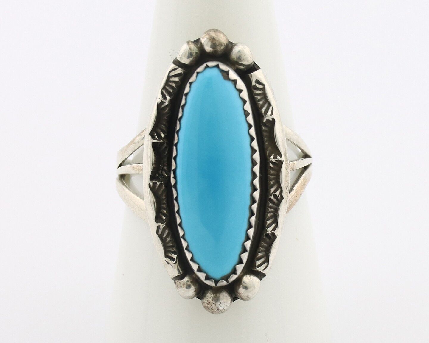 Navajo Ring .925 Silver Sleeping Beauty Turquoise Signed SkyStone Creations C80s