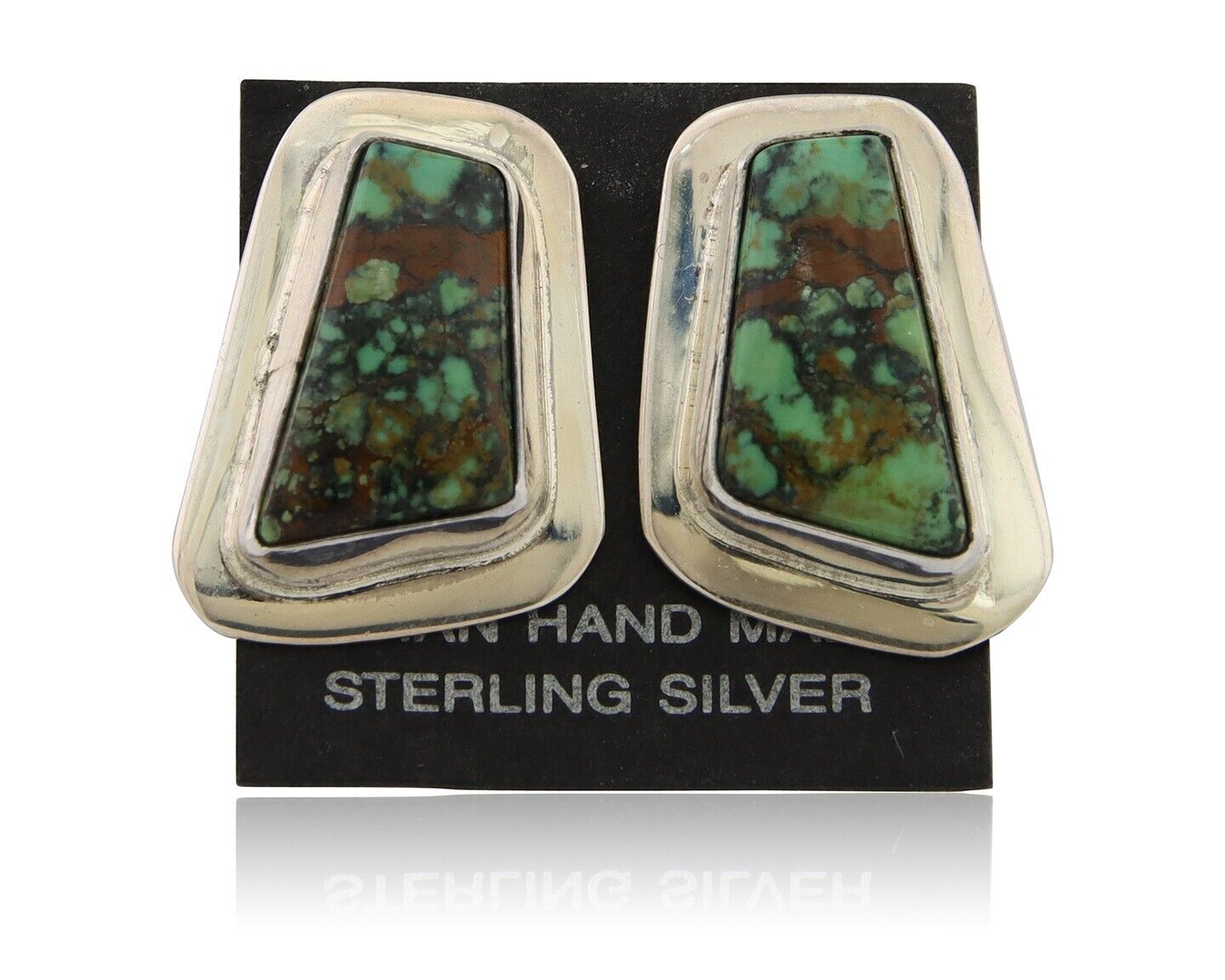 Navajo Shield Earrings 925 Silver Natural Turquoise Artist Signed M.S. C.80's