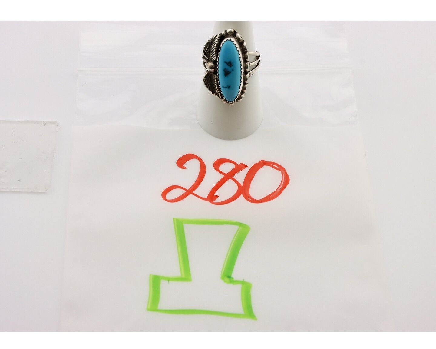 Navajo Ring 925 Silver Sleeping Beauty Turquoise Signed SC C.80's