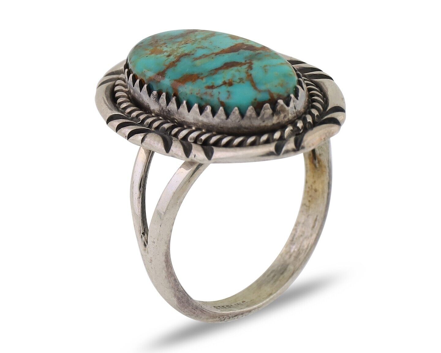 Navajo Hand Stamped Ring 925 Silver Natural Turquoise Native Artist C.80's