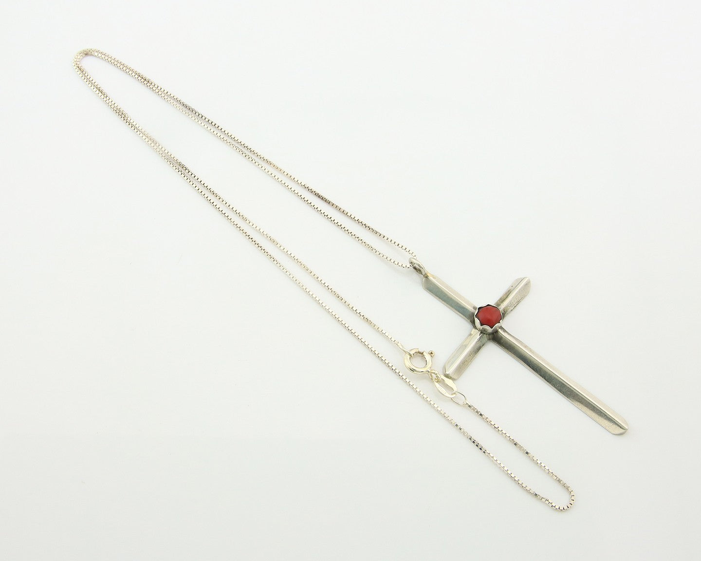 Navajo Cross Necklace Sterling Silver Snake Eye Coral Authentic Native Artist