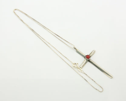 Navajo Cross Necklace Sterling Silver Snake Eye Coral Authentic Native Artist