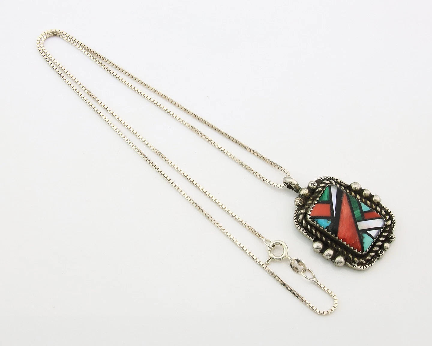 Navajo Necklace Sterling Silver Authentic Gemstone Signed The Blue Indian 1991