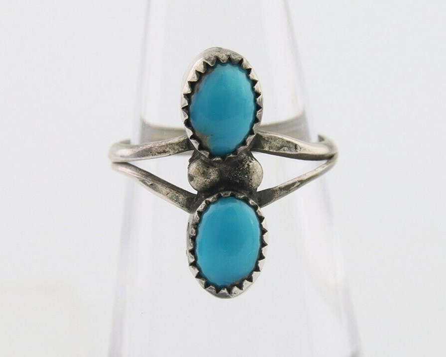 Navajo Ring 925 Silver Kingman Turquoise Native American Artist C.80's