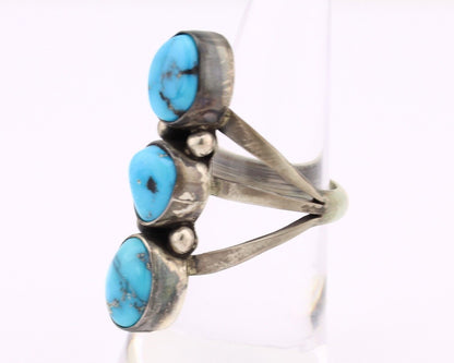 Navajo 3 Stone Ring 925 Silver Blue Turquoise Native American Artist C.80's