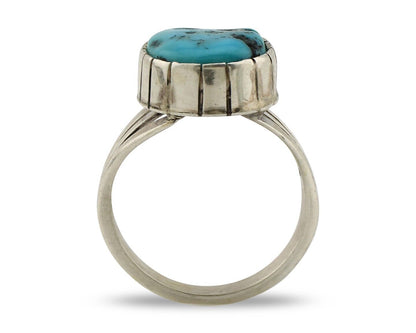 Navajo Ring 925 Silver Sleeping Beauty Turquoise Artist Signed SS C.80's