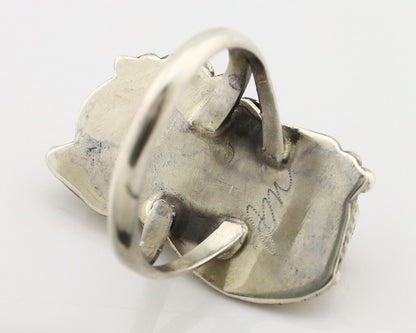 Navajo Ring .925 Silver Turquoise & Coral Artist Signed Justin Morris C.80's