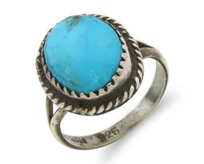 Navajo Ring 925 Sterling Natural Mined Arizona Turquoise C.80's Size 6.0